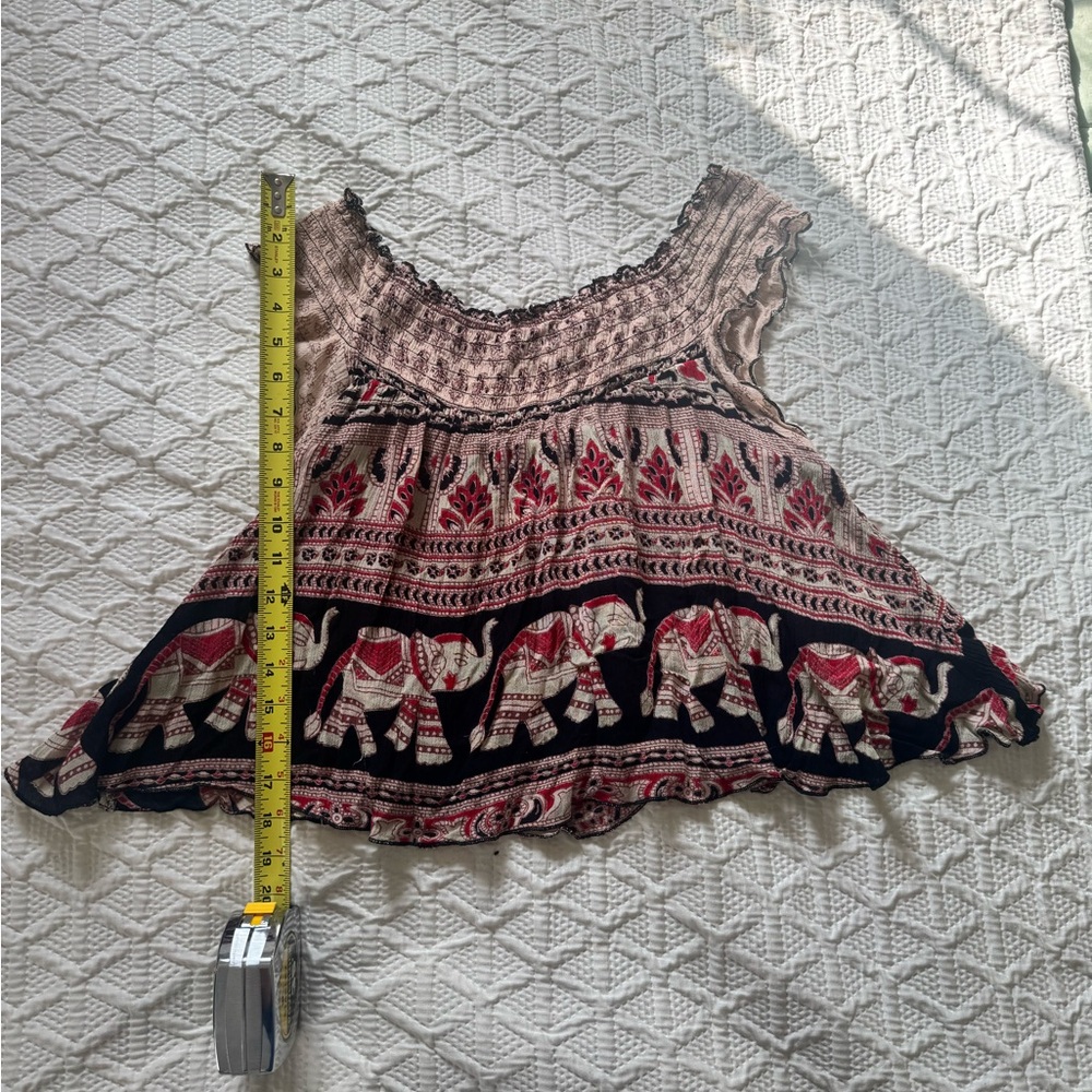 Bohemian Elephant Print Top - Black and Red